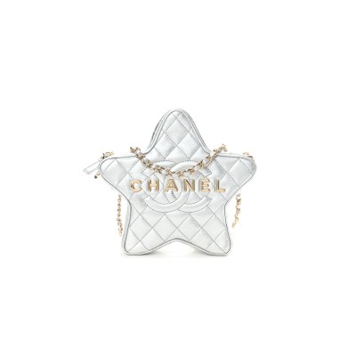 CHANEL METALLIC LAMBSKIN WALK OF FAME BAG SILVER AS4579 (22.5*22.5*6cm)